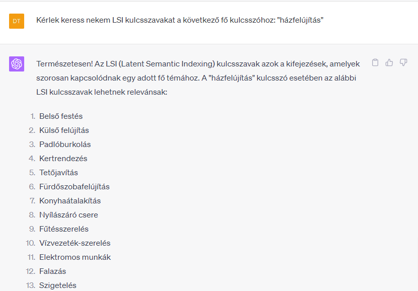 chatgpt seo lsi kulcsszavak